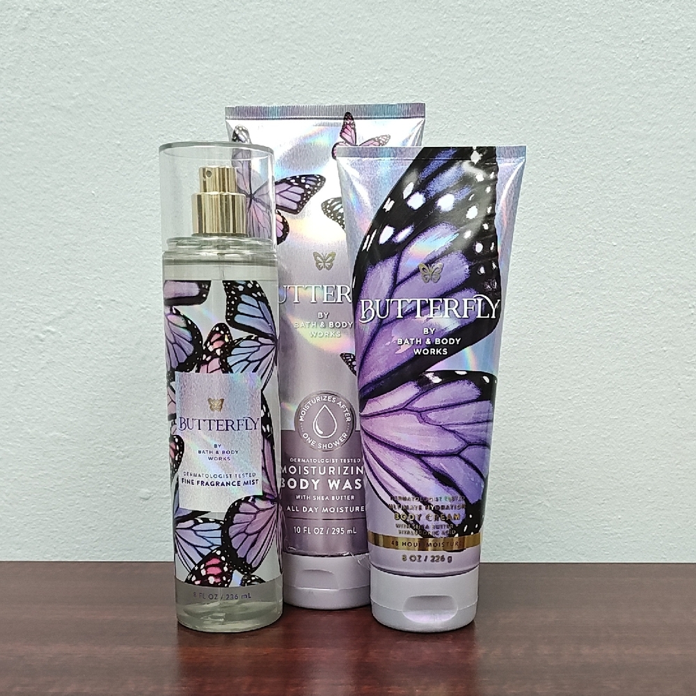 Bath & Body Works BUTTERFLY 3 Piece Body Care Bundle Set